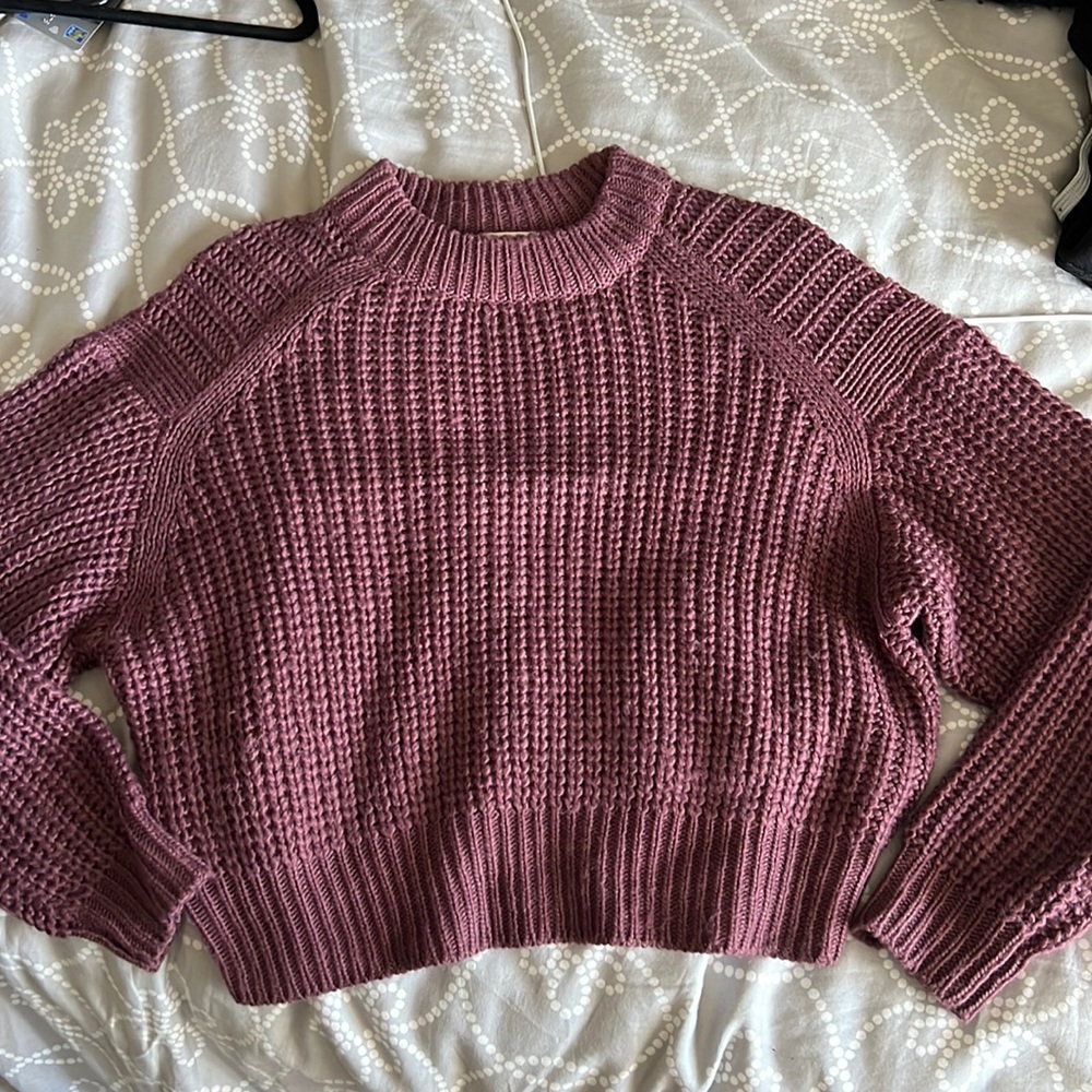 Plum cropped knit mock neck sweater